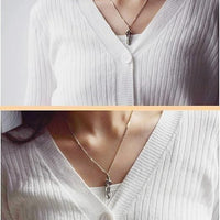Silver and Black Hug Couple Chain Pendant